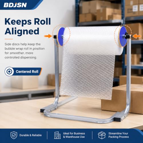 BDJSN Floor Standing Bubble Wrap Dispenser, Galvanized Steel Packing Roll Holder with Side Guides, Quick-Change Clip, 64 Cm High, 6 Width Options for Warehouse Shipping and Moving Supplies 50cm
