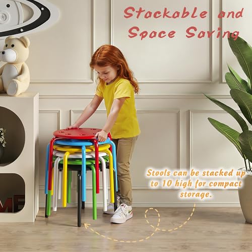 VECELO 8-Piece Stacking Stools for Classroom, 12 Inch Height, Decoration Flexible Seating for Schools, Rainbow-Colored