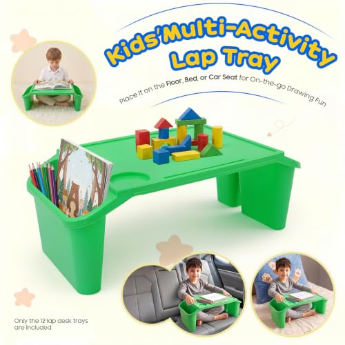 12 Pcs Kids Lap Desk Tray, Stackable Plastic Activity Tray with Storage Slo