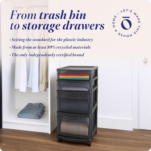HOMZ Drawer Tower, 4-Tier Storage Cart with Removable Wheels, Black, 2 Pack