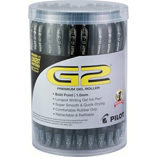 PILOT G2 Premium Gel Pens, Black Pens, Fine Point 0.7 mm, Tub of 48