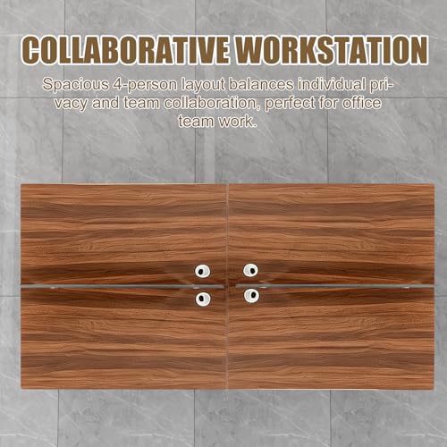 CUFEFi 4-Person Office Cubicle Desk,Office Cubicle Workstation with Privacy Panels & Cable Management,Collaborative Staff Desk with Mute Dividers,Durable Computer Table for Home, Office (Walnut)
