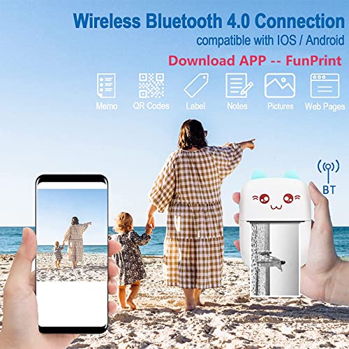 Portable Printer, Mini Pocket Wireless Bluetooth Thermal Printers with 6 Rolls Printing Paper for Android iOS Smartphone, BT Inkless Printing Gift for Label Receipt Photo Notes Study Home Office, Blue
