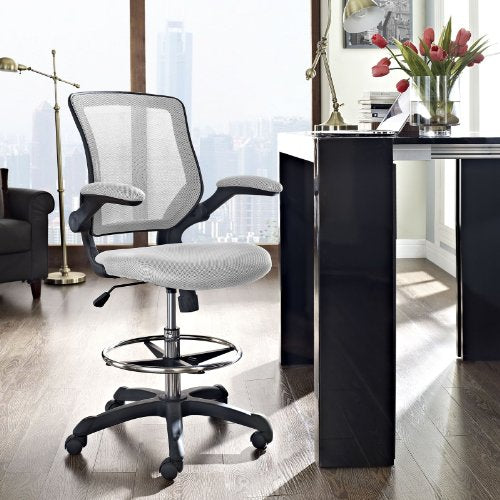 Modway MO-EEI-1423-GRY Veer-Reception Desk Flip-Up Arm Drafting Chair, 22.5"L x 25.5"W x 41.5-50"H, Gray