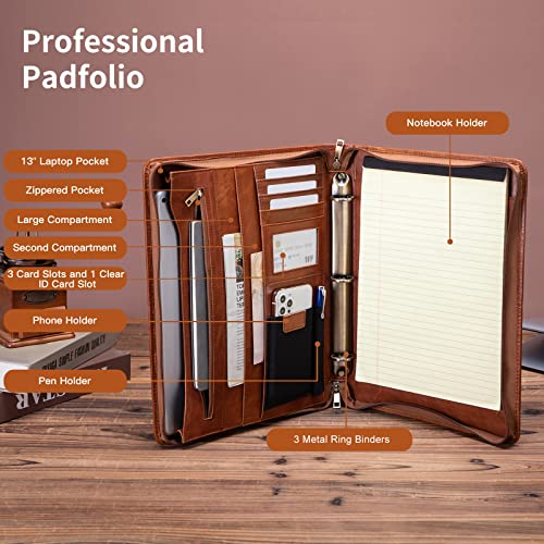 Geslun Personalized Leather Portfolio 3 Ring Binder for 8.5 x 11" Notepad