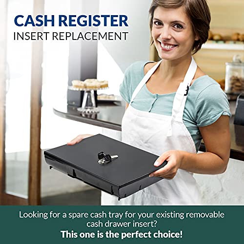 Volcora Cash Drawer Tray with Locking Cover - 14.1 x 13 x 2.5 Inch Metal Cash Lock Box with Lid - 5 Bill / 8 Coin Cash Tray Money Organizer - 16" Cash Registers with Fully Removable Tray