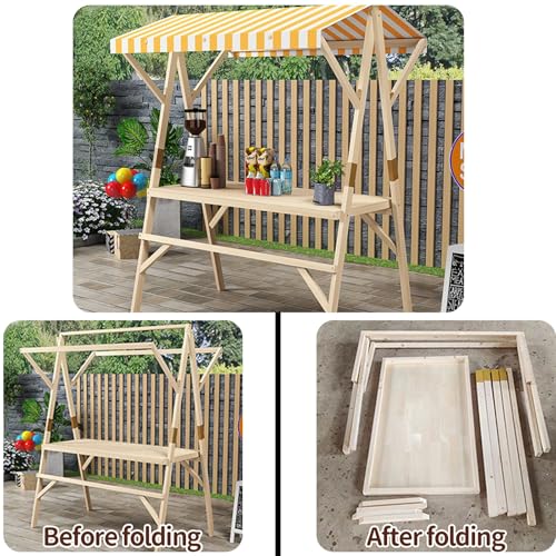 ZXZMX Foldable Wooden Stall Booth Set, Portable Market Kiosk Display Stand, 120/150cm Width, Lightweight Easy Assembly for Farmers Market & Events(Blue,47.2 x 23.6 x 78.7 in)