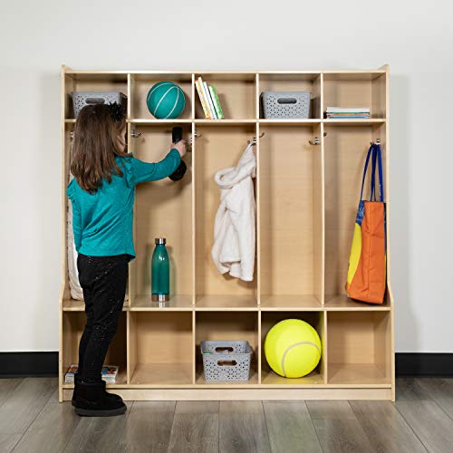 EMMA + OLIVER Wood 5 Section School Coat Locker with Bench