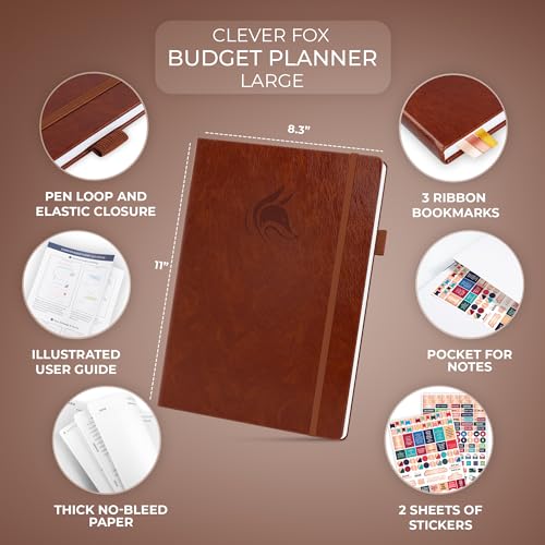 Clever Fox Budget Planner, Monthly Bill Tracker Book 8.3"x11" Brown