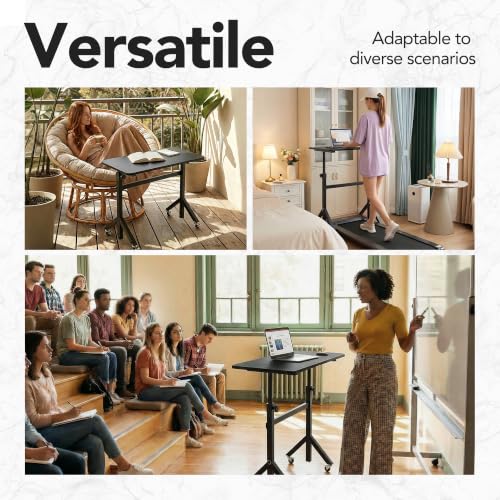 HUANUO 32'' Small Standing Desk Adjustable Heigh, Mobile Stand Up Desk with Wheels, Portable Rolling Desks for Walking Pad and Treadmill, Computer Laptop Desks for Home Office Space
