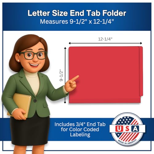 Red File Folders, Doctor Stuff, Letter Size Reinforced End Tab Folder, 14 pt Stock, Carton of 250
