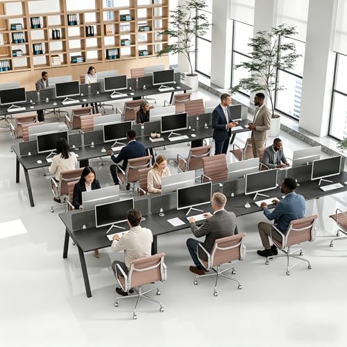 CUFEFi 4-Person Office Cubicle Desk,Office Cubicle Workstation with Privacy Panels & Cable Management,Collaborative Staff Desk with Mute Dividers,Durable Computer Table for Home, Office (Black)