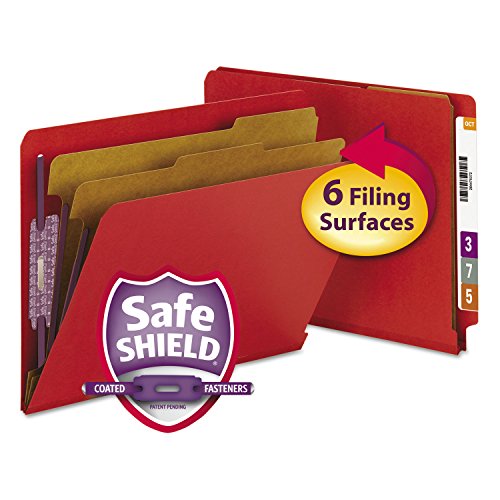 Smead 26783 Pressboard End Tab Folders Letter Six-Section Bright Red 10/Box