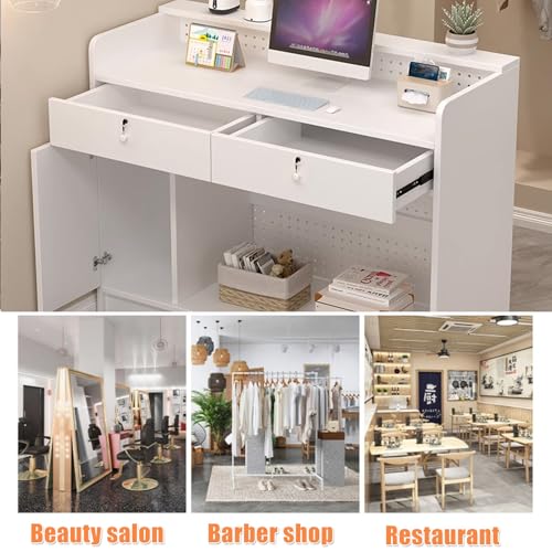 TIANSUMEI DIY Pegboard Design Front Desk Reception Room Table - Reception Desk with Lockable Counter with Drawer,3 Colors Retail Checkout Counter for Clothing Store Lobby Beauty Salon