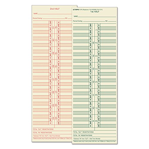 TOPS 1276 Time Cards,Semi-Monthly,Numbered Days,3-1/2-Inch x10-1/2-Inch, 500/BX