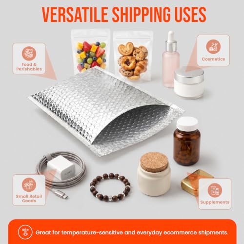 Wrapama Waterproof Insulated Foil Thermal Bubble Mailers 12x17, 200-Pack