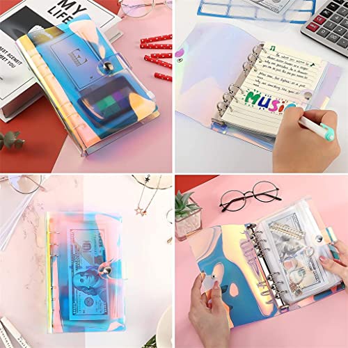 ONMYJFD A6 Rainbow Soft PVC Notebook Cover Planner Budget Binder Organizer with 12 Categories Zipper Binder Envelopes for Bill Planner(Black)