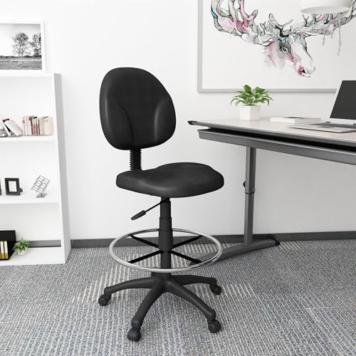 Scranton & Co Adjustable Fabric Drafting Stool, 26.5-31.5 in Seat Height, Black Finish, Contoured Back and Extra Large Cushion Seat, Pneumatic Height Adjustment, Office or Studio Seating