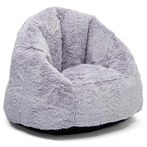 Delta Children Cozee Fluffy Chair and Bamboo Lap Desk Set, Kid Size Chair for Kids Up to 10 Years, Fits Up to 15.6", Laptops & Most Tablets, Ideal for Homework, Travel & More, Grey