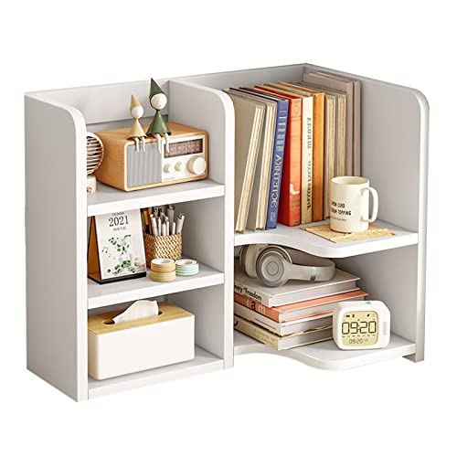 KUHEITAER Desk Shelf,Small Bookshelf,Wooden Desk Hutch Desk Organizers,White Desktop Bookshelf and Accessories Storage Display Rack in Home Office Dorm,Freestanding Desk Shelf