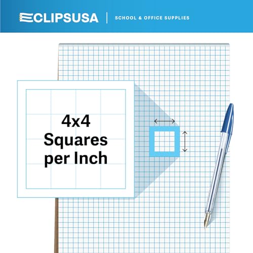 E-CLIPS USA Graph Paper Pad, Graph Paper Notebook, 4 x 4 An Inch Quad Ruled Graph Paper Pad, Graph Paper Pads 8.5 x 11, Drafting Paper, 50 Sheets Per Pad (48 Pack)