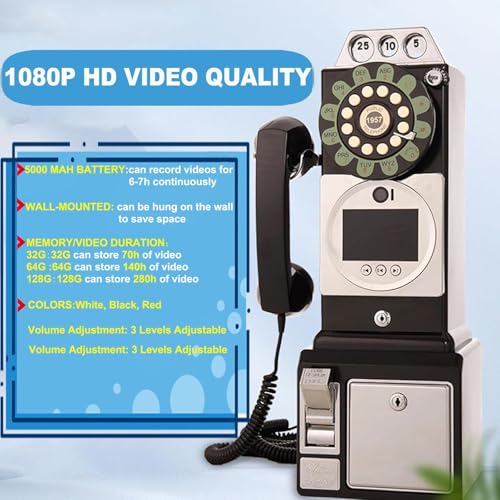 Video Audio Guest Book Phone Retro Eternal Moments- 1080p Hd Video/Audio Recorder with 32/64/128gb Storage,Record Customized Video Audio Messages,for Wedding/Timeless Celebrations,Black64g