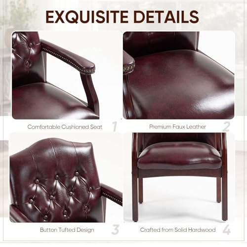 Clyrava Burgundy Office Reception Chairs, Leather Guest Chair