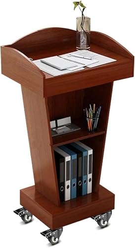 Wooden Pulpit Lectern Podium with Wheels and Storage for Church Classroom