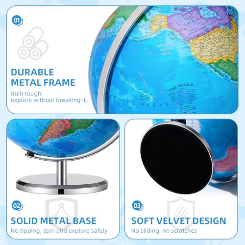BSHAPPLUS 13inch World Globe with Metal Stand, HD Map for Learning & Decor