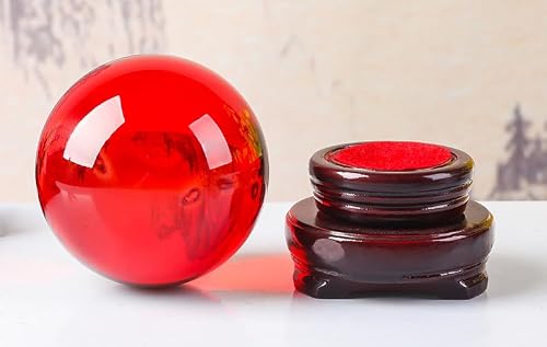 NSIXSURIM Multi Color Transparent Crystal Ball Ornaments Home Decorations Paperweight Feng Shui Base,Red,150mm