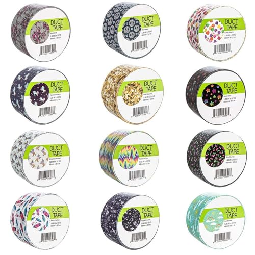 Simply Genius Decorative Patterned Duct Tape - Vision Board Supplies & Scrapbooking - Colored Masking Tape & Arts & Crafts Supplies - 1.88 in x 10 yd, 12 Pack