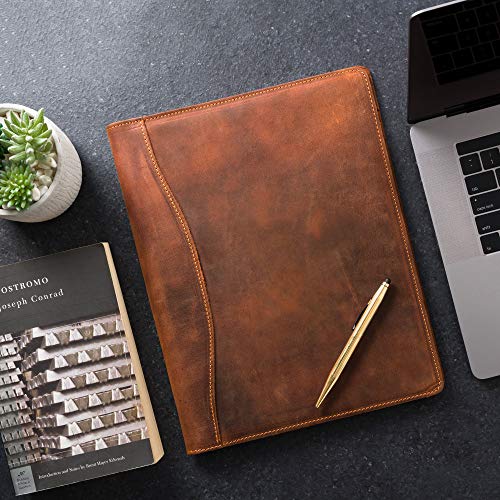 PEGAI Handmade 100% Leather Padfolio, Legal Pad Organizer for Business School Office Conference, Heavy Duty Full Grain Cow Hide Resume Interview Folio, Amazing Gift Idea | Marshall (Mahogany Brown)