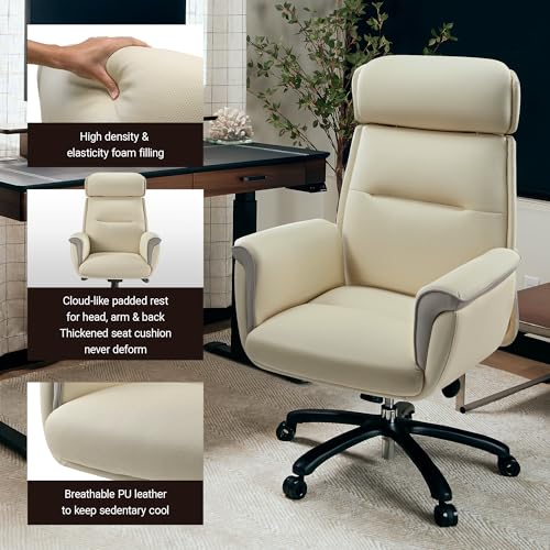 EUREKA ERGONOMIC Microfiber Leather Office Chair Ergonomic Desk Chair, Executive Chair Office Gaming Chair, Comfy Big and Tall Office Chair with Elevatable Headrest & Padded Armrests, Beige