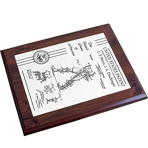 Personalized Patent Plaque, Appreciation Gift for Inventors, Patent Holders, Work Team, or Boss (9" x 12", White Metal, Coated Cherry Board)
