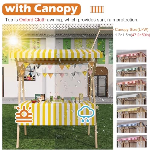 Market Booth Display Cart with Awning, Rolling Ceiling Stand Vendor Cart for Street Event/Trade Show, Wooden Outdoor Retail Booth, Customizable Color(B,120x60CM(47.2x23.6in))