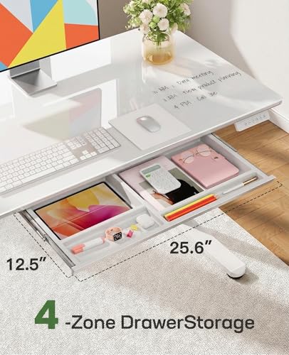 Marsail 37 x 22 inch Glass Standing Desk with 4-Zone Drawer Storage, 5 Pack