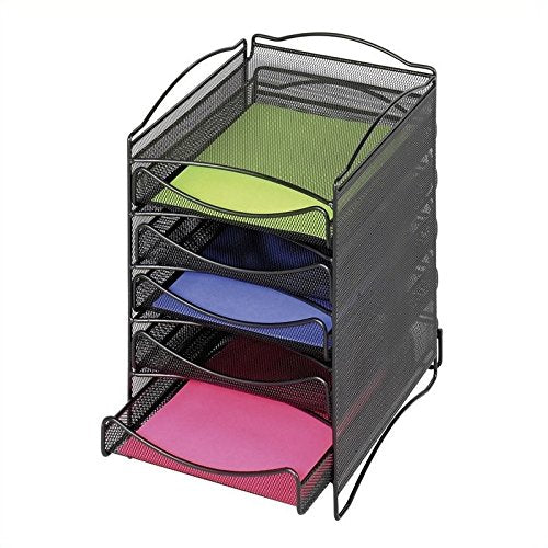 Scranton & Co 5 Drawer Mesh Literature Organizer, Steel Mesh Construction, Black Finish, Stackable Desktop Organizer for Letter Size Files, 15.25 in H x 10.25 in W x 12.75 in D