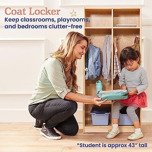 ECR4Kids 2-Section Coat Locker with Bench and Cubby Storage, Classroom Furniture, Natural