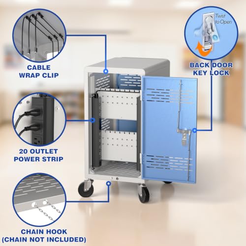 POCHAR Fully Assembled 20 Devices Laptop Charging Cart for Chromebook iPad