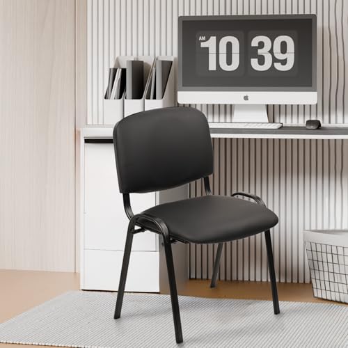 CLATINA Stacking Waiting Room Chairs, PU Leather Armless Office Guest Chair with Metal Frames, Stackable Conference Room Chairs No Wheels for Reception Lobby Side Meeting Training School, Black 20PK