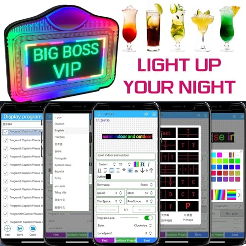 Bottle Presenter For Night Club, Scrolling Color Letter Billboard, Led Letter Bottle Presenter, Bottle Service Sign With App Programmable,Remote Control/App Edit Your Own Rolling Message