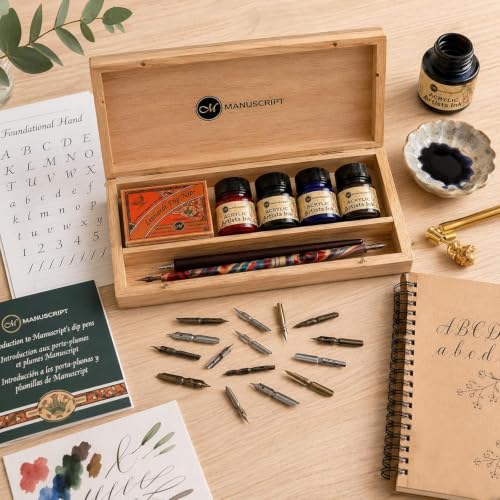 MANUSCRIPT Calligraphy Artist Set, Light Wood Case, Acrylic Inks