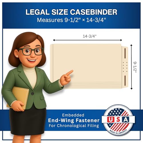 Manila Casebinder Legal File Folders, Doctor Stuff, End Tab, Legal Size Casebinder Style Folder with Fully Reinforced Back and 2" Embedded Fastener on Endwing, 14 pt Stock, Carton of 200