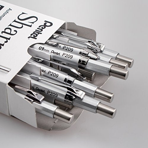 Pentel Sharp Mechanical Pencil, (0.9mm), Metallic Silver Barrel, Box of 12 (P209Z)