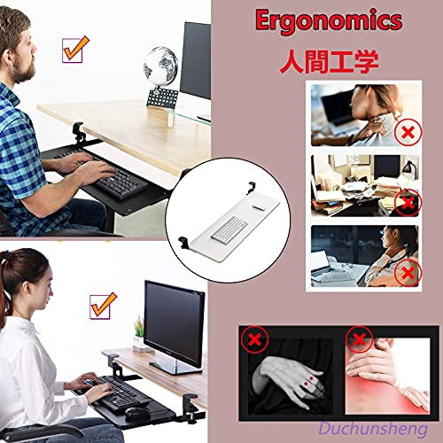 BWPURWDFH Keyboard Mouses Support Bracket, Wooden Keyboard Tray, for Home Office Computer Desk Extender, Under Desk Sliding Keyboard Drawer Platforms, with Clamp, Easy Install, Ergonomic (Ma