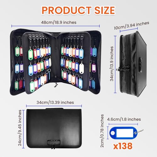 Opastry 138 Position Key Organizer with Combination Lock, Waterproof Fireproof Zippered Key Case, Key Holder Box for Rental Management Real Estate Sales Hotel Executives
