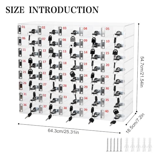 60 Slots Cell Phone Locker Box, Clear Phone Storage with Door Lock and Key