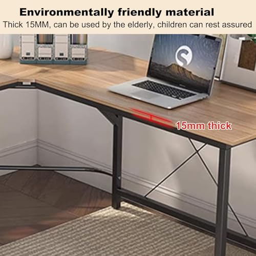 TMPQAHR Bedroom Corner Desk, L-Shaped Writing Desk, L-Shaped Computer Desk, Wide Desktop, Comfortable Footstool Design, Suitable for Small Space, Bedroom, Living Room(Red Walnut)