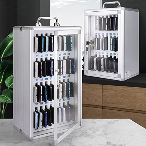 Aluminum Alloy Pocket Chart Storage Cabinet Wall Mounted Clear Cell Phone Cabinet with Portable Handle Key Lock & Handwritten Tags (Color : Silver, Size : 36)