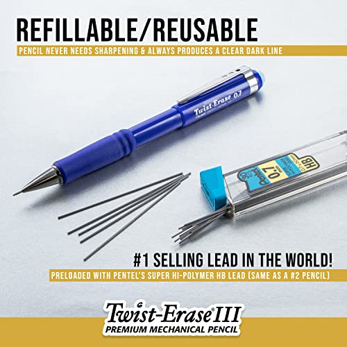 Pentel Twist-Erase III Mechanical Pencil, (0.5mm), Black Barrel, 12 Pack (QE515A)